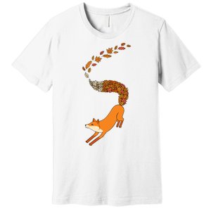 Whimsical Fox With Falling Leaves Premium T-Shirt