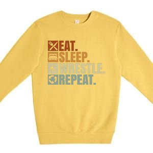 Wrestling Fans Wrestling Lovers Eat Sleep Wrestle Repeat Gift Premium Crewneck Sweatshirt