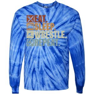 Wrestling Fans Wrestling Lovers Eat Sleep Wrestle Repeat Gift Tie-Dye Long Sleeve Shirt