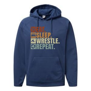 Wrestling Fans Wrestling Lovers Eat Sleep Wrestle Repeat Gift Performance Fleece Hoodie