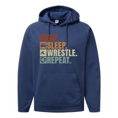 Wrestling Fans Wrestling Lovers Eat Sleep Wrestle Repeat Gift Performance Fleece Hoodie