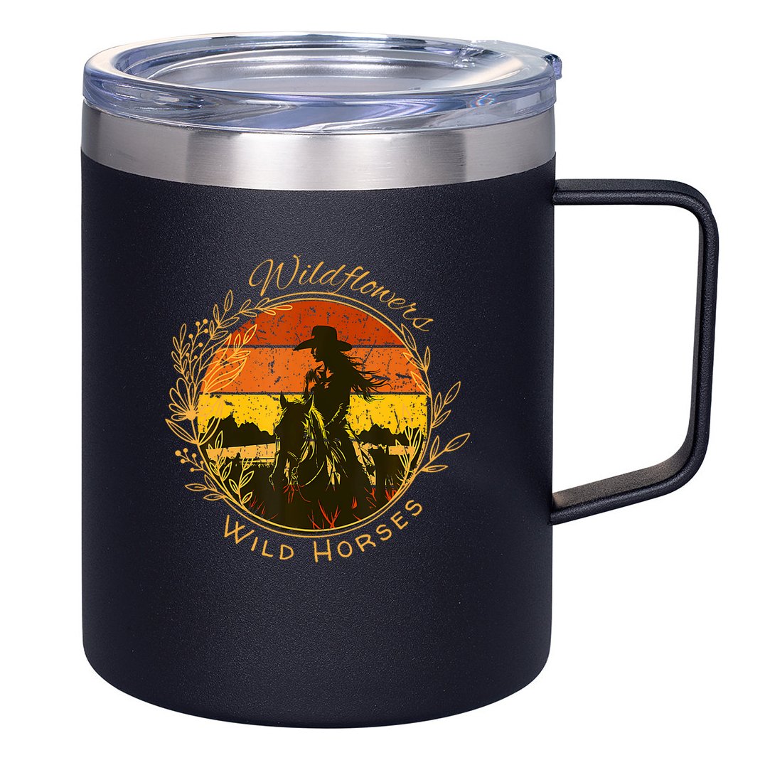 Wild Flowers Wild Horses Vintage Sunset Country Cowgirl 12oz Stainless Steel Coffee Mug
