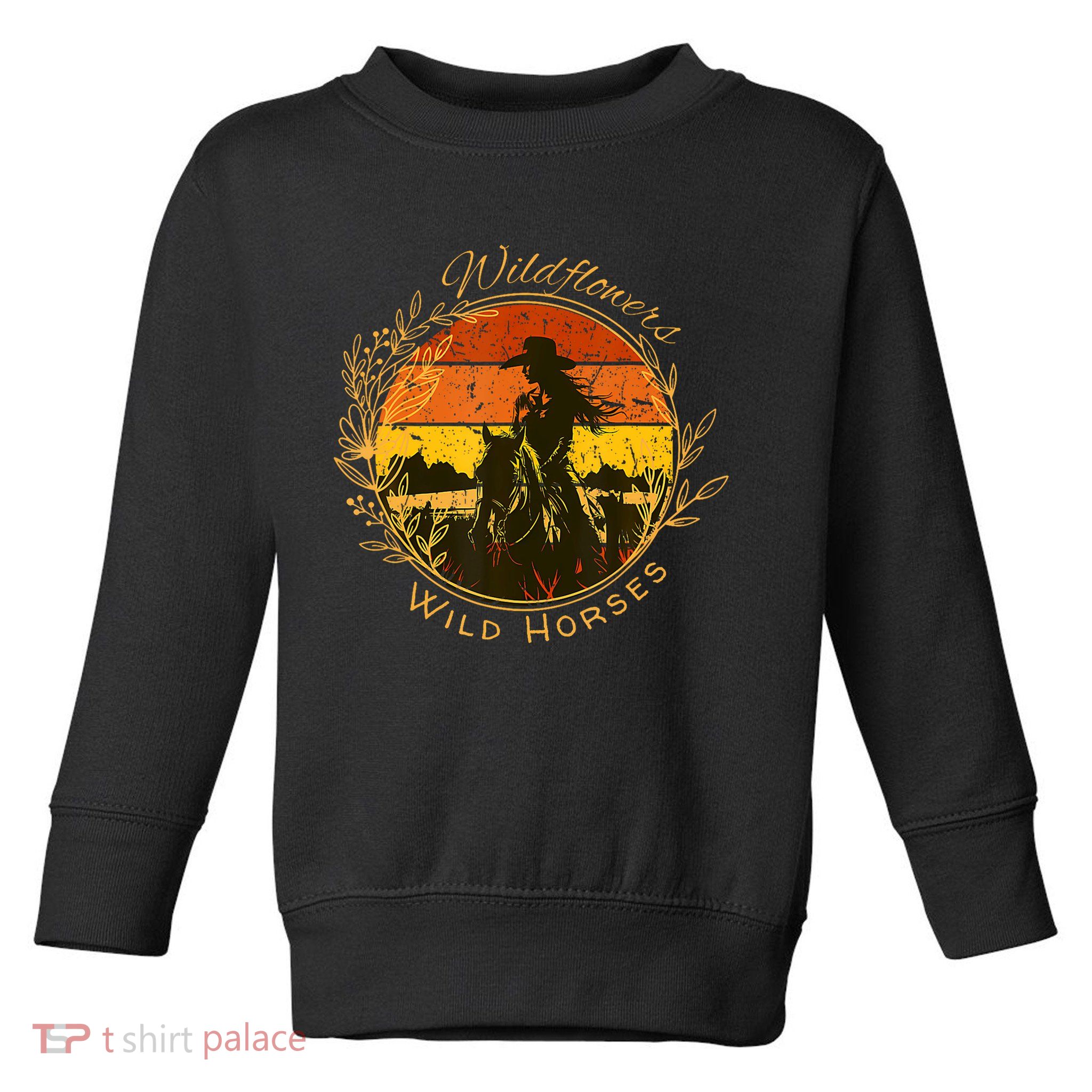 Wild Flowers Wild Horses Vintage Sunset Country Cowgirl Toddler Sweatshirt