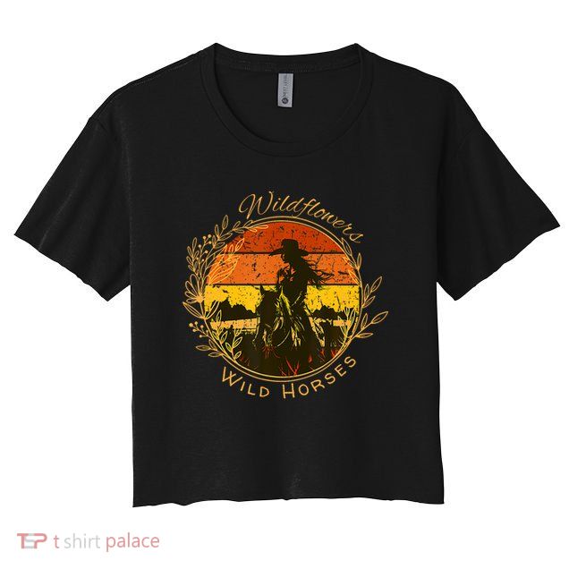 Wild Flowers Wild Horses Vintage Sunset Country Cowgirl Crop Top