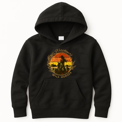 Wild Flowers Wild Horses Vintage Sunset Country Cowgirl Kids Hoodie