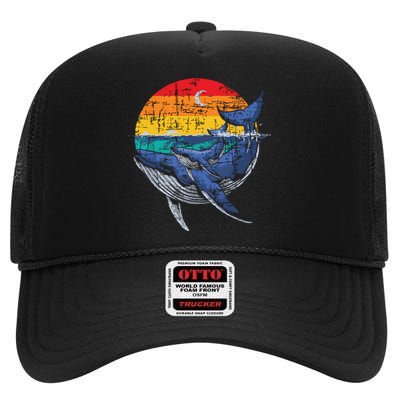 Whale Family Whale Lover Whales Aquarist Marine Biologist High Crown Mesh Back Trucker Hat