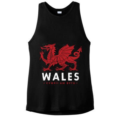 Wales Flag Welsh Dragon Baner Cymru Am Byth Welsh Gift Ladies PosiCharge Tri-Blend Wicking Tank
