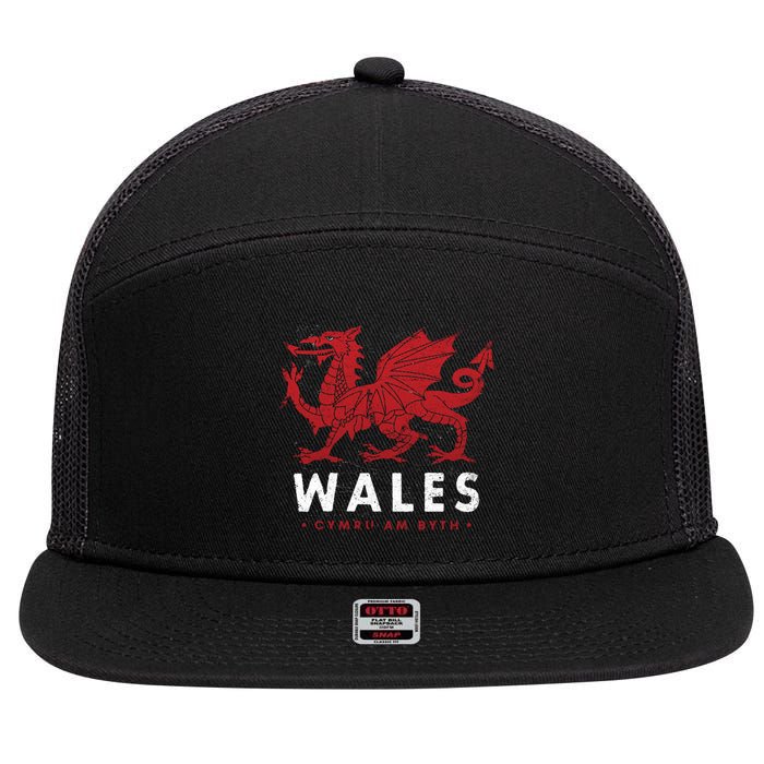 Wales Flag Welsh Dragon Baner Cymru Am Byth Welsh Gift 7 Panel Mesh Trucker Snapback Hat