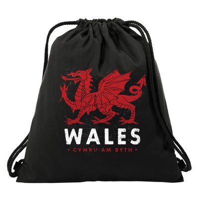 Wales Flag Welsh Dragon Baner Cymru Am Byth Welsh Gift Drawstring Bag