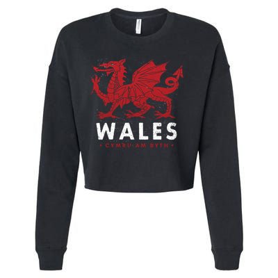 Wales Flag Welsh Dragon Baner Cymru Am Byth Welsh Gift Cropped Pullover Crew
