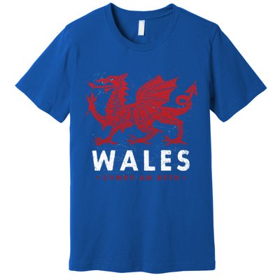 Wales Flag Welsh Dragon Baner Cymru Am Byth Welsh Gift Premium T-Shirt