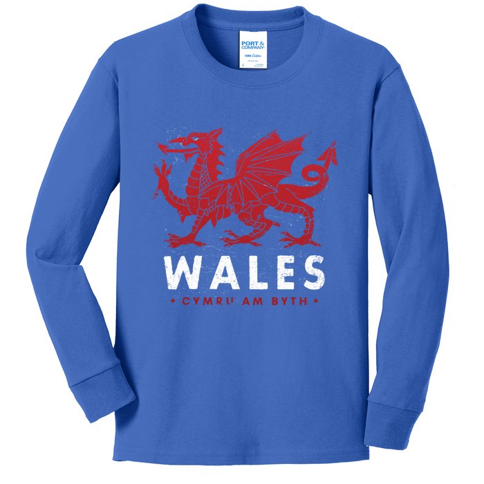 Wales Flag Welsh Dragon Baner Cymru Am Byth Welsh Gift Kids Long Sleeve Shirt