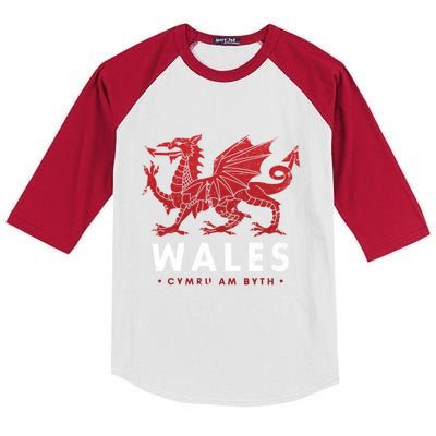 Wales Flag Welsh Dragon Baner Cymru Am Byth Welsh Gift Kids Colorblock Raglan Jersey