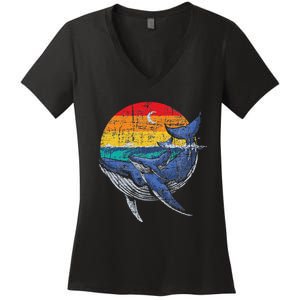 Whale Family Whale Lover Whales Aquarist Marine Biologist Women's V-Neck T-Shirt