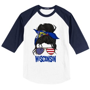 Wisconsin For Wisconsin Proud State Flag For Women Baseball Sleeve Shirt