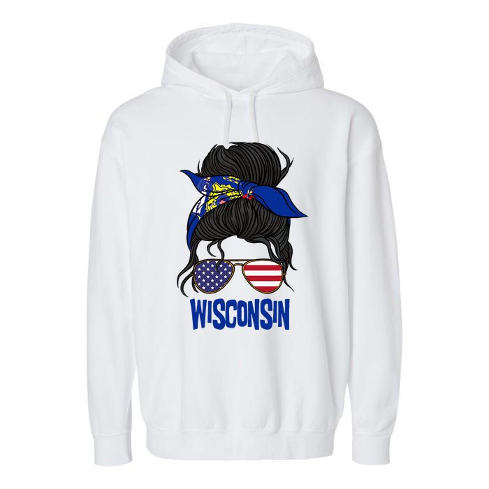 Wisconsin For Wisconsin Proud State Flag For Women Garment-Dyed Fleece Hoodie