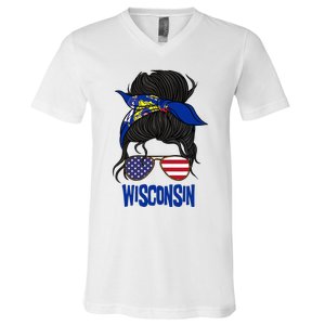 Wisconsin For Wisconsin Proud State Flag For Women V-Neck T-Shirt