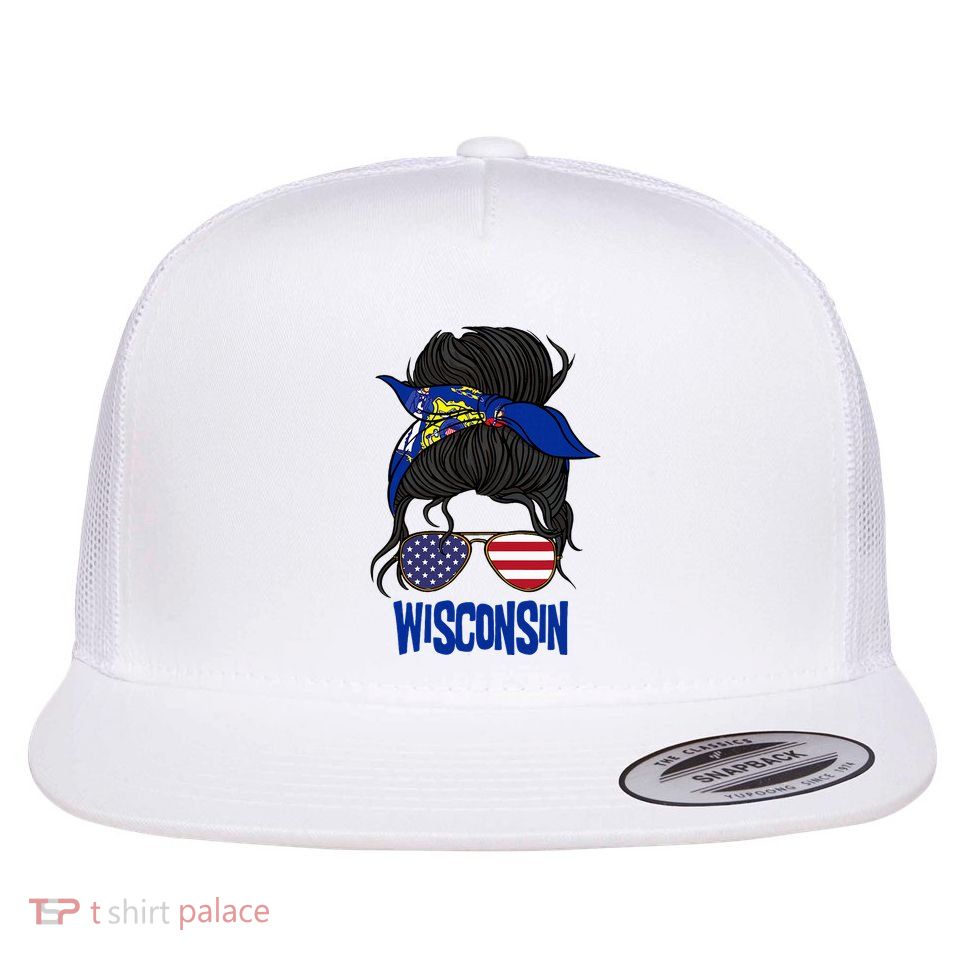 Wisconsin For Wisconsin Proud State Flag For Women Flat Bill Trucker Hat