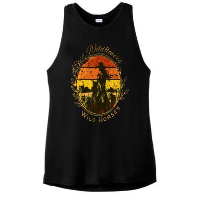 Wild Flowers Wild Horses Vintage Sunset Country Cowgirl Ladies PosiCharge Tri-Blend Wicking Tank