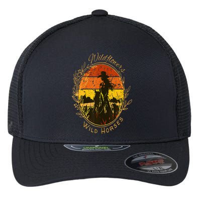 Wild Flowers Wild Horses Vintage Sunset Country Cowgirl Flexfit Unipanel Trucker Cap