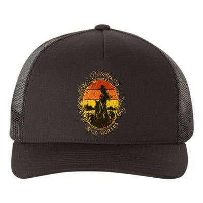 Wild Flowers Wild Horses Vintage Sunset Country Cowgirl Yupoong Adult 5-Panel Trucker Hat