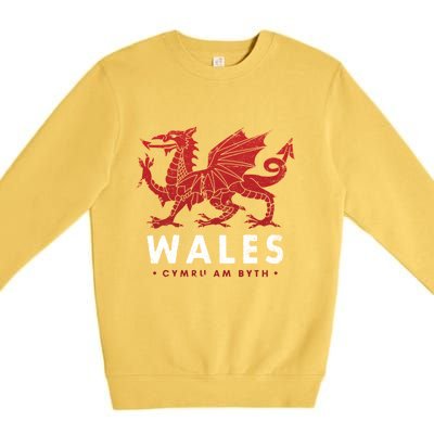 Wales Flag Welsh Dragon Baner Cymru Am Byth Welsh Meaningful Gift Premium Crewneck Sweatshirt