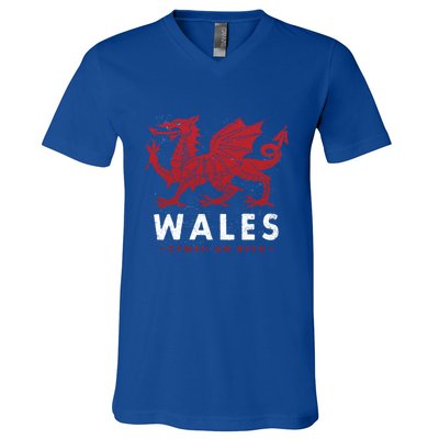 Wales Flag Welsh Dragon Baner Cymru Am Byth Welsh Meaningful Gift V-Neck T-Shirt