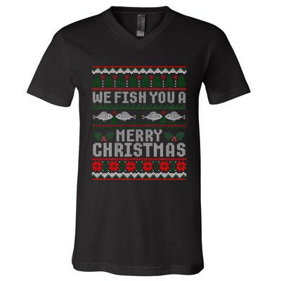 We Fish You A Merry Christmas Fishers Ugly Xmas Sweater V-Neck T-Shirt