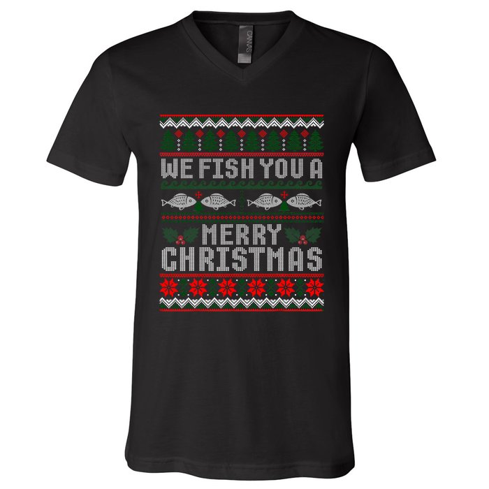 We Fish You A Merry Christmas Fishers Ugly Xmas Sweater V-Neck T-Shirt