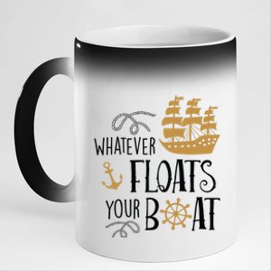 Whatever Floats Your Boat Funny Pirate Ship 11oz Black Color Changing Mug