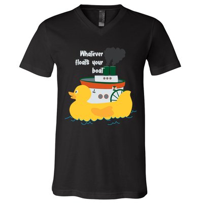 Whatever Floats Your Boat Funny Floaty Duck V-Neck T-Shirt