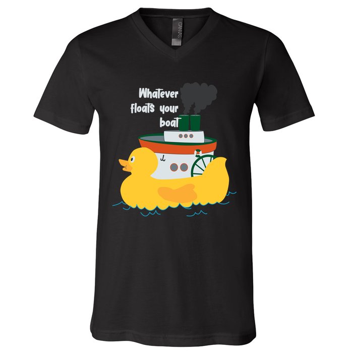 Whatever Floats Your Boat Funny Floaty Duck V-Neck T-Shirt