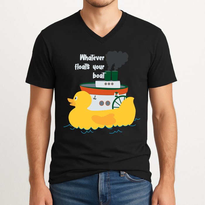 Whatever Floats Your Boat Funny Floaty Duck V-Neck T-Shirt