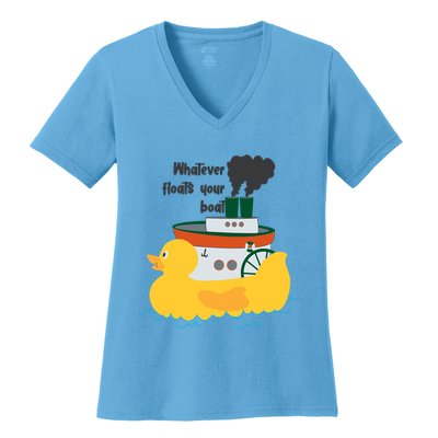 Whatever Floats Your Boat Funny Floaty Duck Women's V-Neck T-Shirt