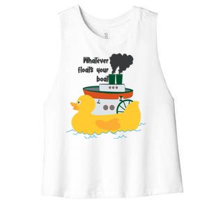 Whatever Floats Your Boat Funny Floaty Duck Women's Racerback Cropped Tank