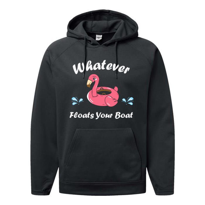 Whatever Floats Your Boat Funny Flamingo Performance Fleece Hoodie