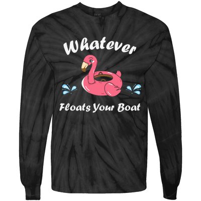 Whatever Floats Your Boat Funny Flamingo Tie-Dye Long Sleeve Shirt