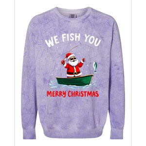 We Fish You A Merry Funny Christmas Fishing Fisherman Santa Colorblast Crewneck Sweatshirt