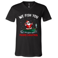 We Fish You A Merry Funny Christmas Fishing Fisherman Santa V-Neck T-Shirt