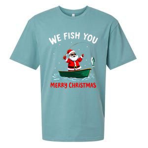 We Fish You A Merry Funny Christmas Fishing Fisherman Santa Sueded Cloud Jersey T-Shirt