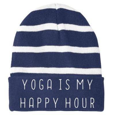 Womens Funny Yoga Lover Peace Gift Yoga Is My Happy Hour VNeck Striped Beanie with Solid Band