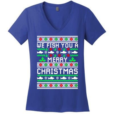 We Fish You A Merry Christmas Fishers Ugly Xmas Sweater Great Gift Women's V-Neck T-Shirt