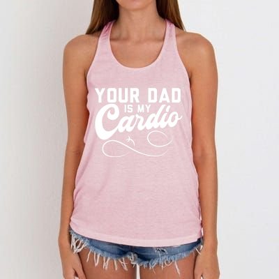 Womens Funny Your Dad Is My Cardio Women's Knotted Racerback Tank