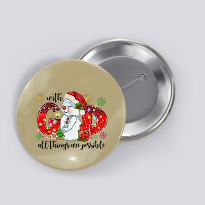 With God All Things Are Possible Christian Christmas Snowman Button