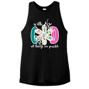 With God All Things Are Possible Floral Faith Ladies PosiCharge Tri-Blend Wicking Tank