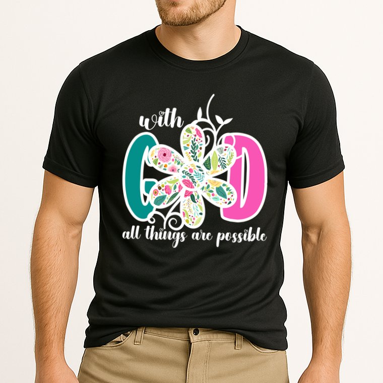 With God All Things Are Possible Floral Faith Cooling Performance Crew T-Shirt