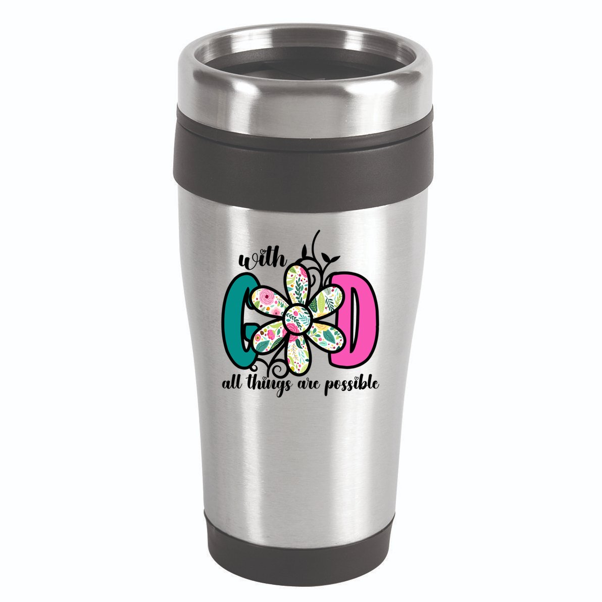With God All Things Are Possible Floral Faith 16oz Travel Tumbler