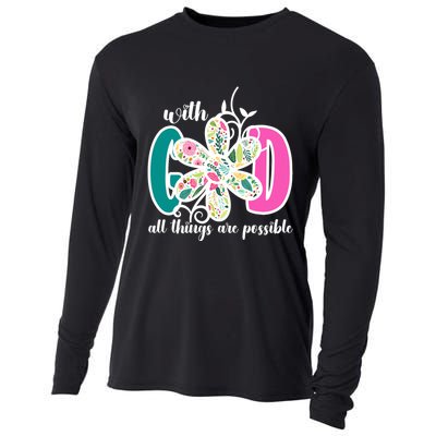 With God All Things Are Possible Floral Faith Cooling Performance Long Sleeve Crew