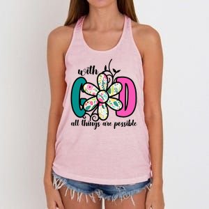 With God All Things Are Possible Floral Faith Women's Knotted Racerback Tank