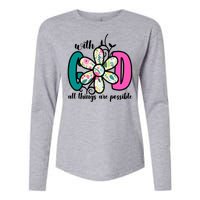 With God All Things Are Possible Floral Faith Womens Cotton Relaxed Long Sleeve T-Shirt